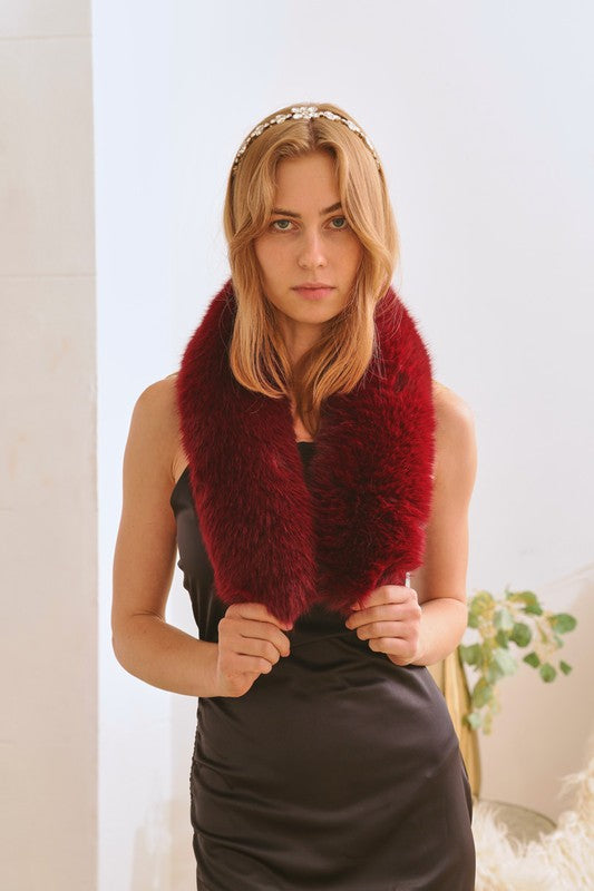burgundy Faux Fur Collar Scarf