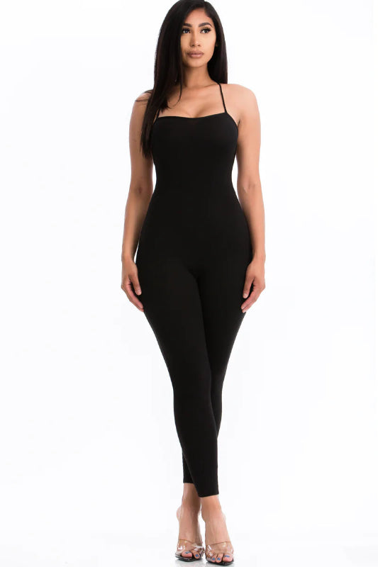 Black Criss-Cross Open Back Bodycon Jumpsuit