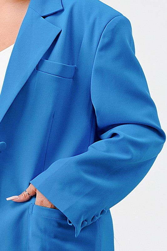 blue business CASUAL LOOSE FIT BLAZER AND PANTS set