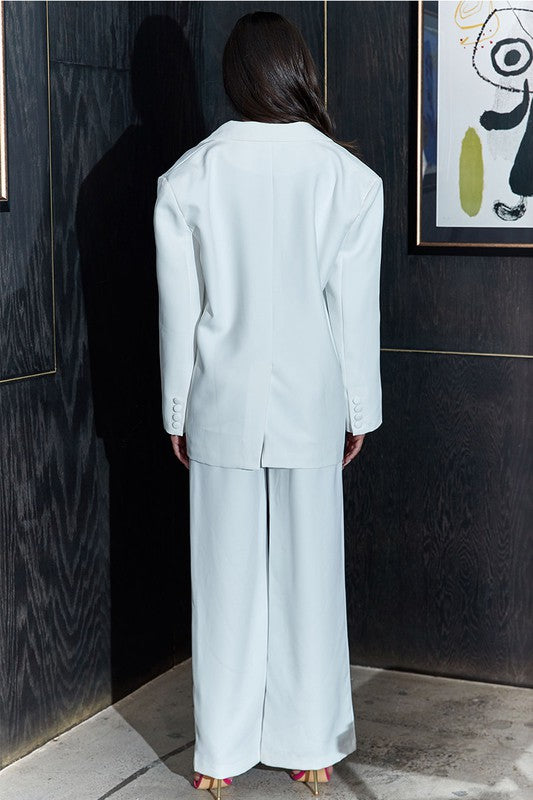 white business CASUAL LOOSE FIT BLAZER AND PANTS set