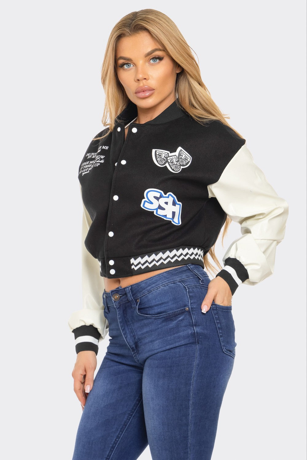 Black Varsity Patchwork Y2K Jacket