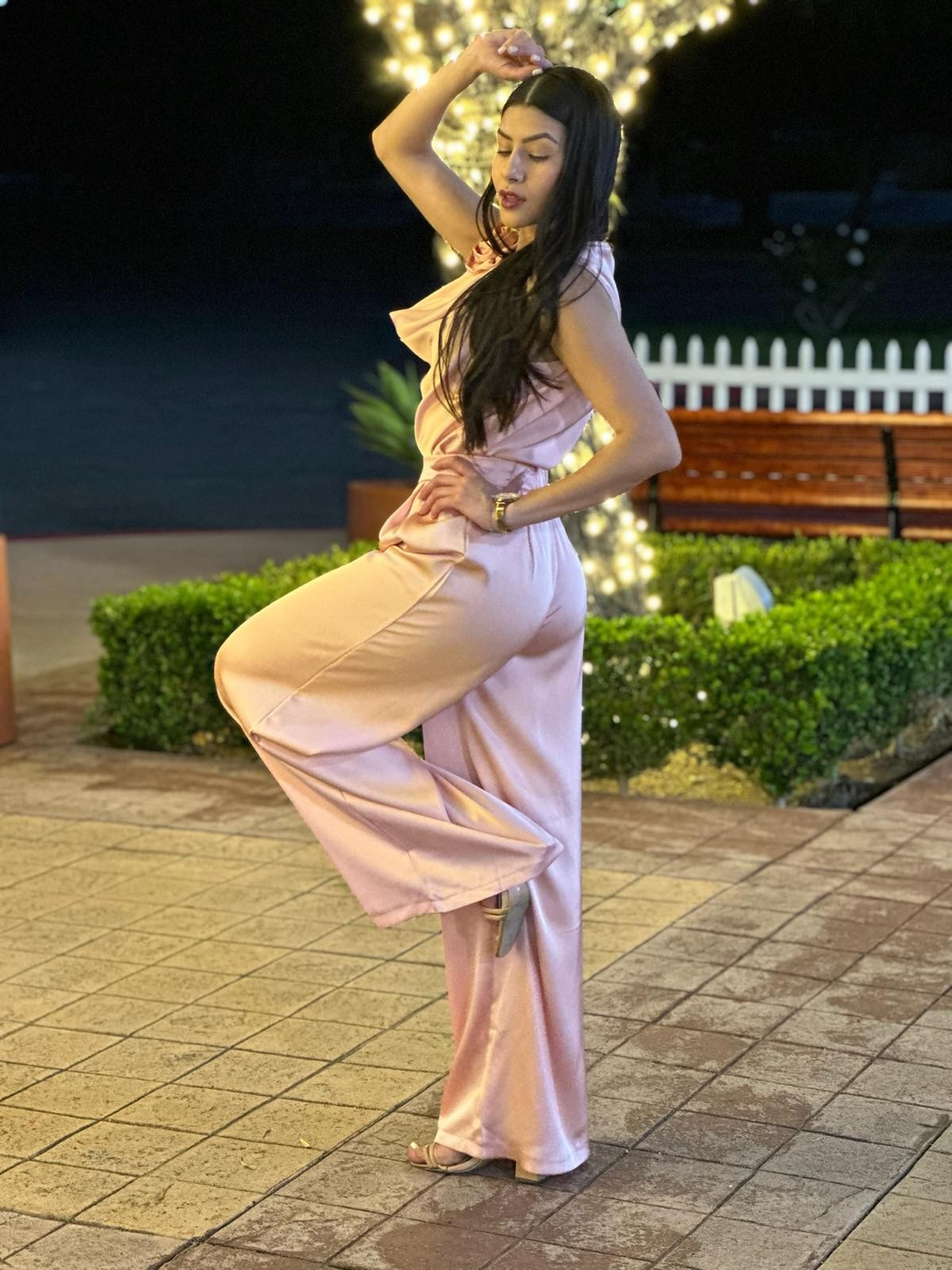 Pink Wide Leg Satin Pant Set