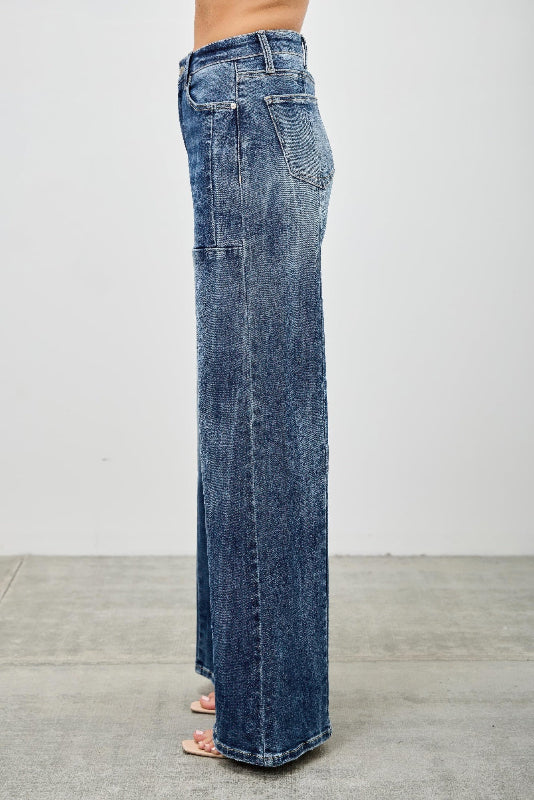 Medium Wash High Rise Wide Leg Jeans