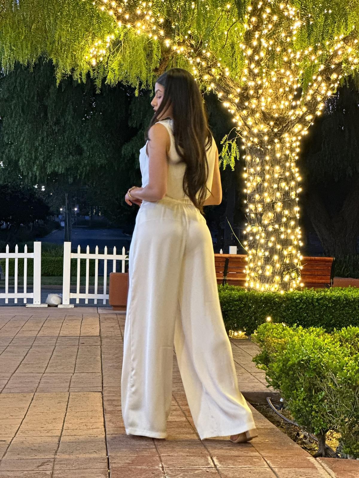 Ivory Wide Leg Satin Pant Set