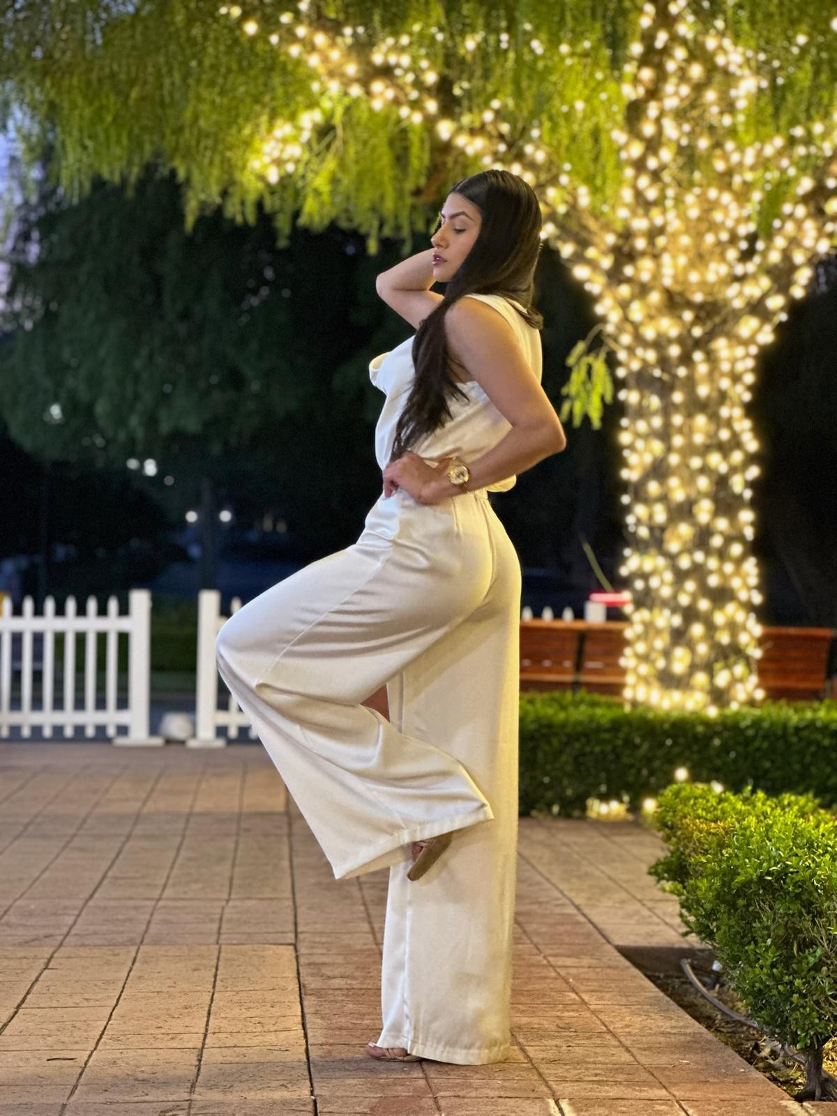 Ivory Wide Leg Satin Pant Set