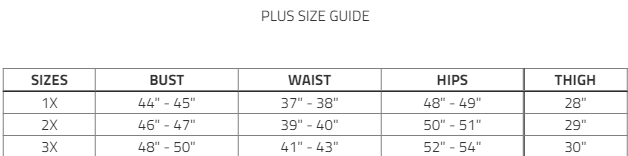 Haute Fox size chart