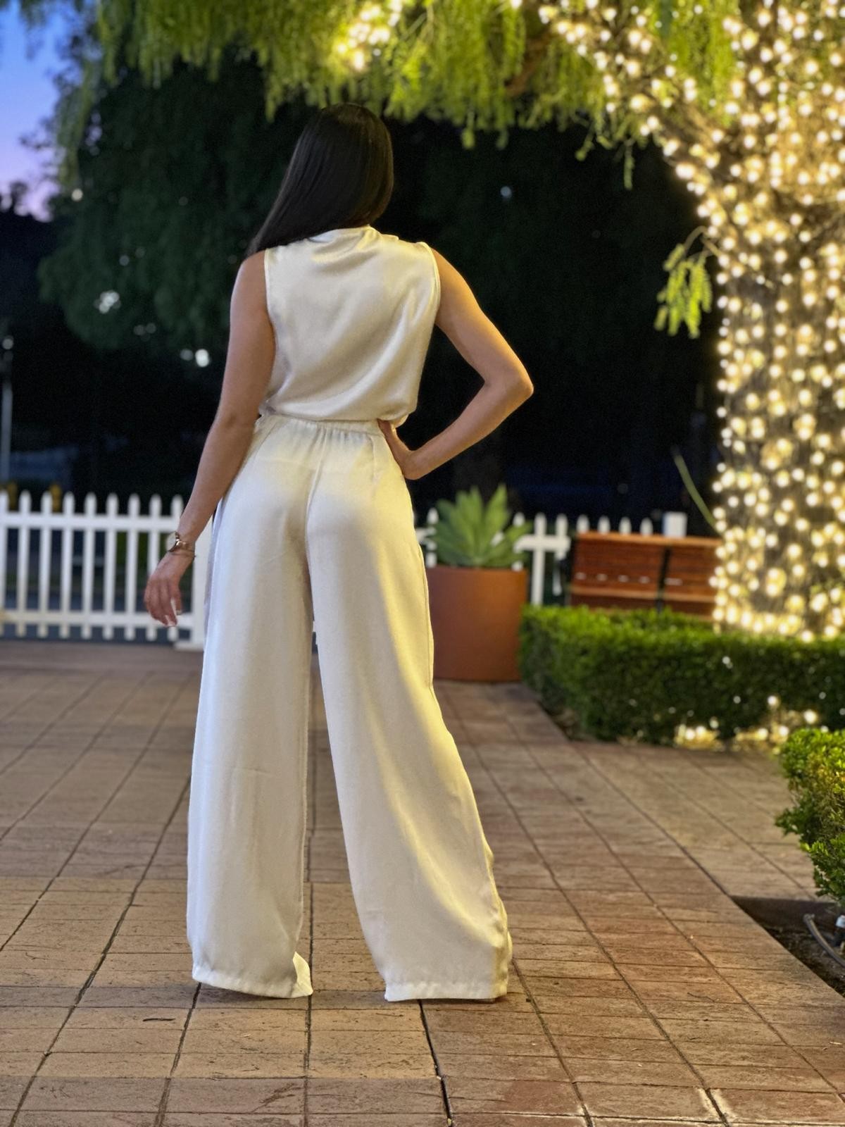 Ivory Wide Leg Satin Pant Set