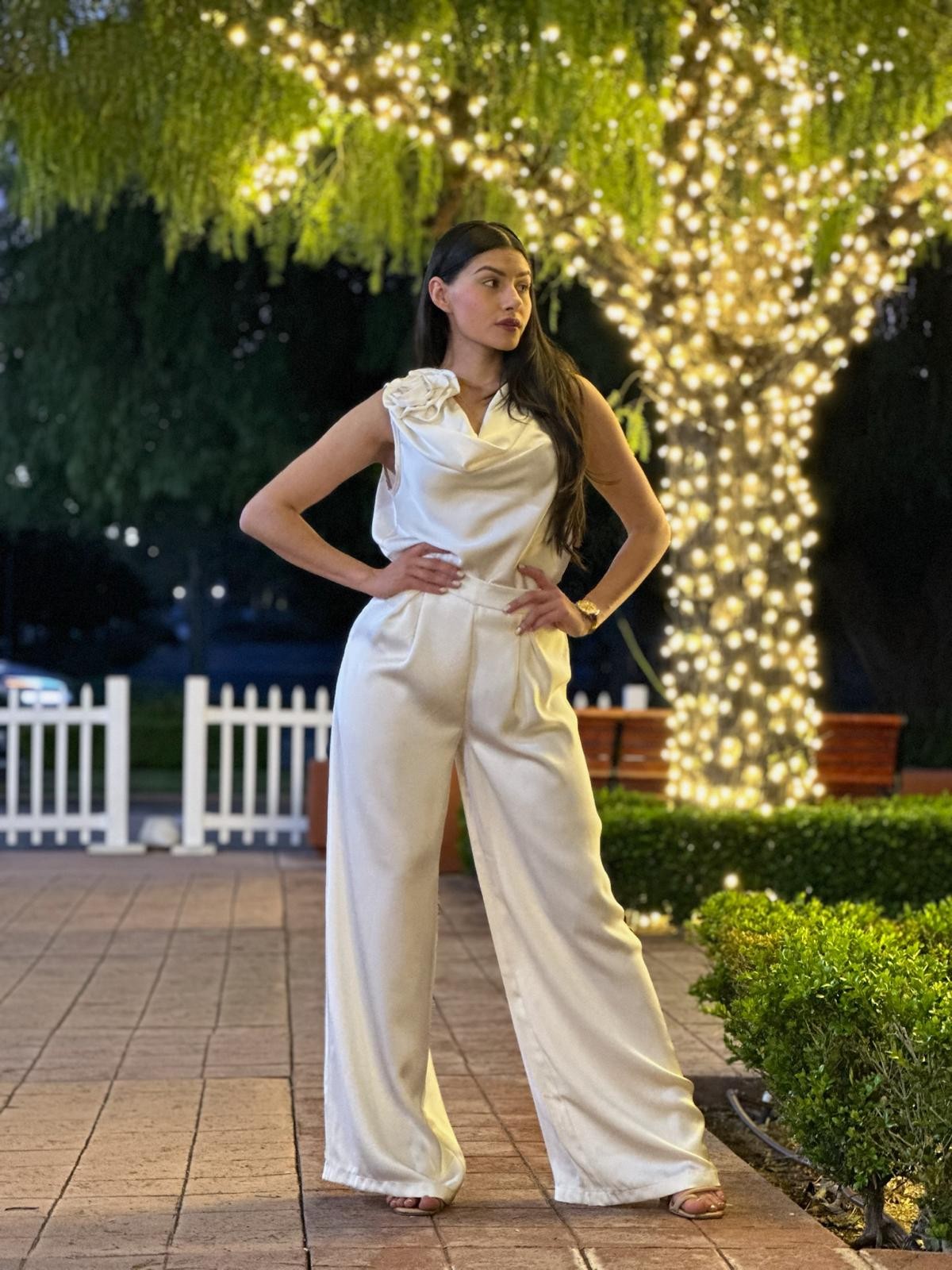 Ivory Wide Leg Satin Pant Set