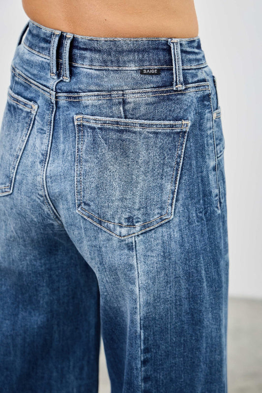 Medium Wash High Rise Wide Leg Jeans