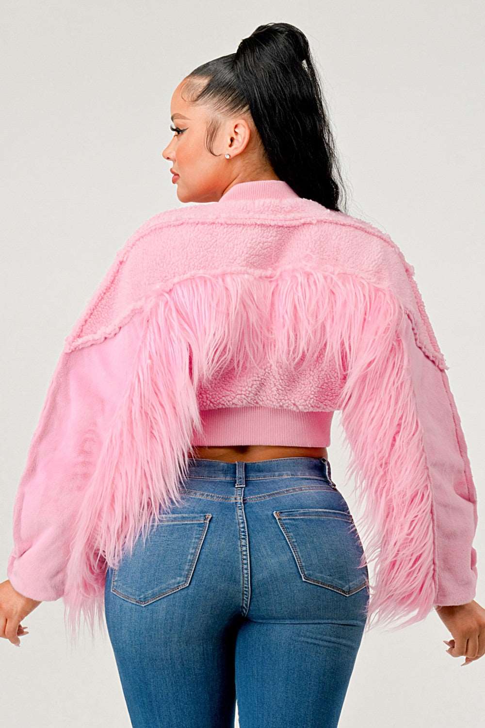 Rodeo Queen Pink Sherpa Fur Cropped Jacket