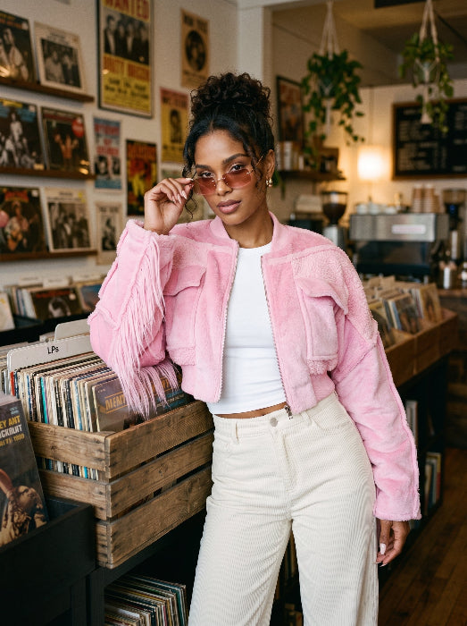 Rodeo Queen Pink Sherpa Fur Cropped Jacket