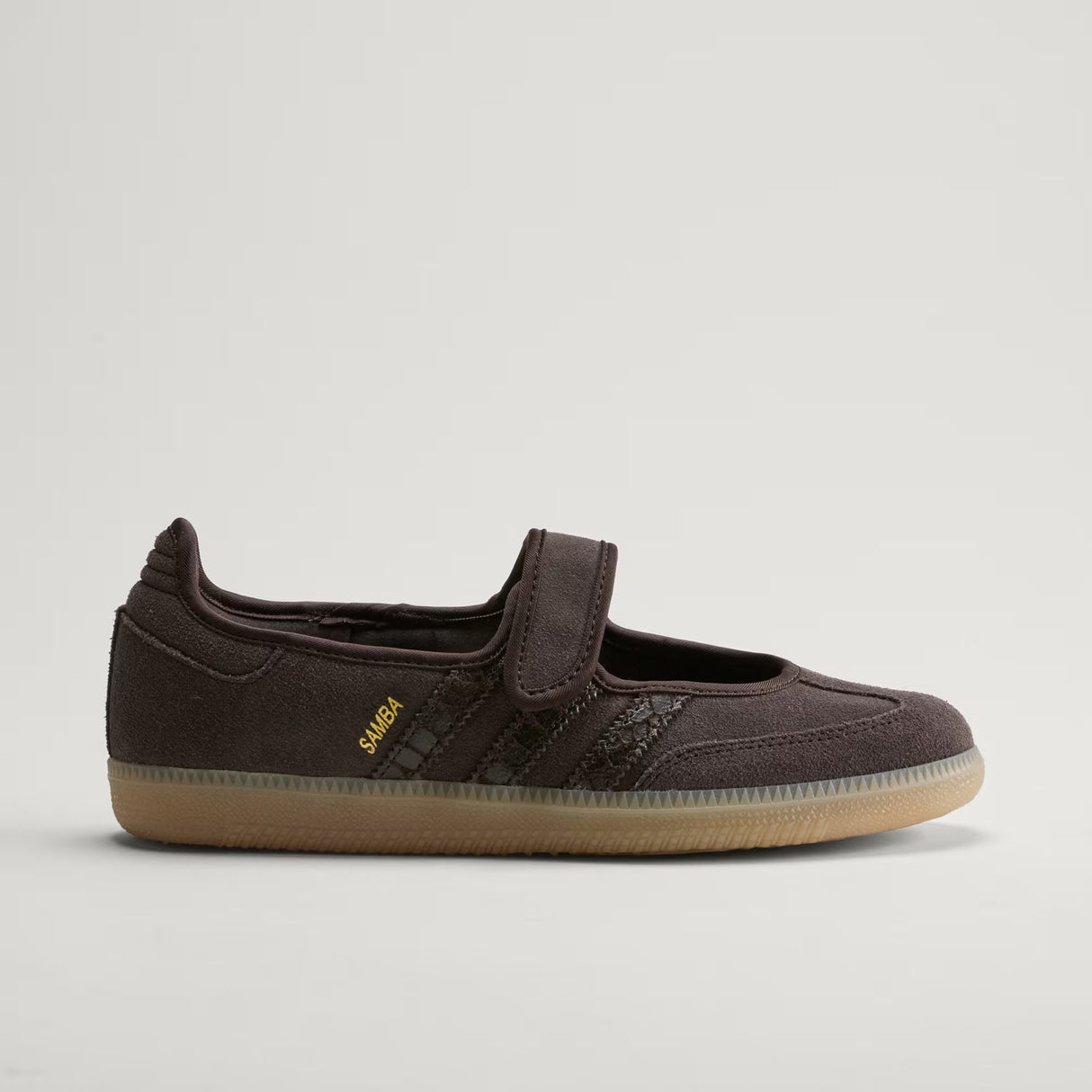 Brown Adidas Samba Jane Mary Jane Sneakers on a white background