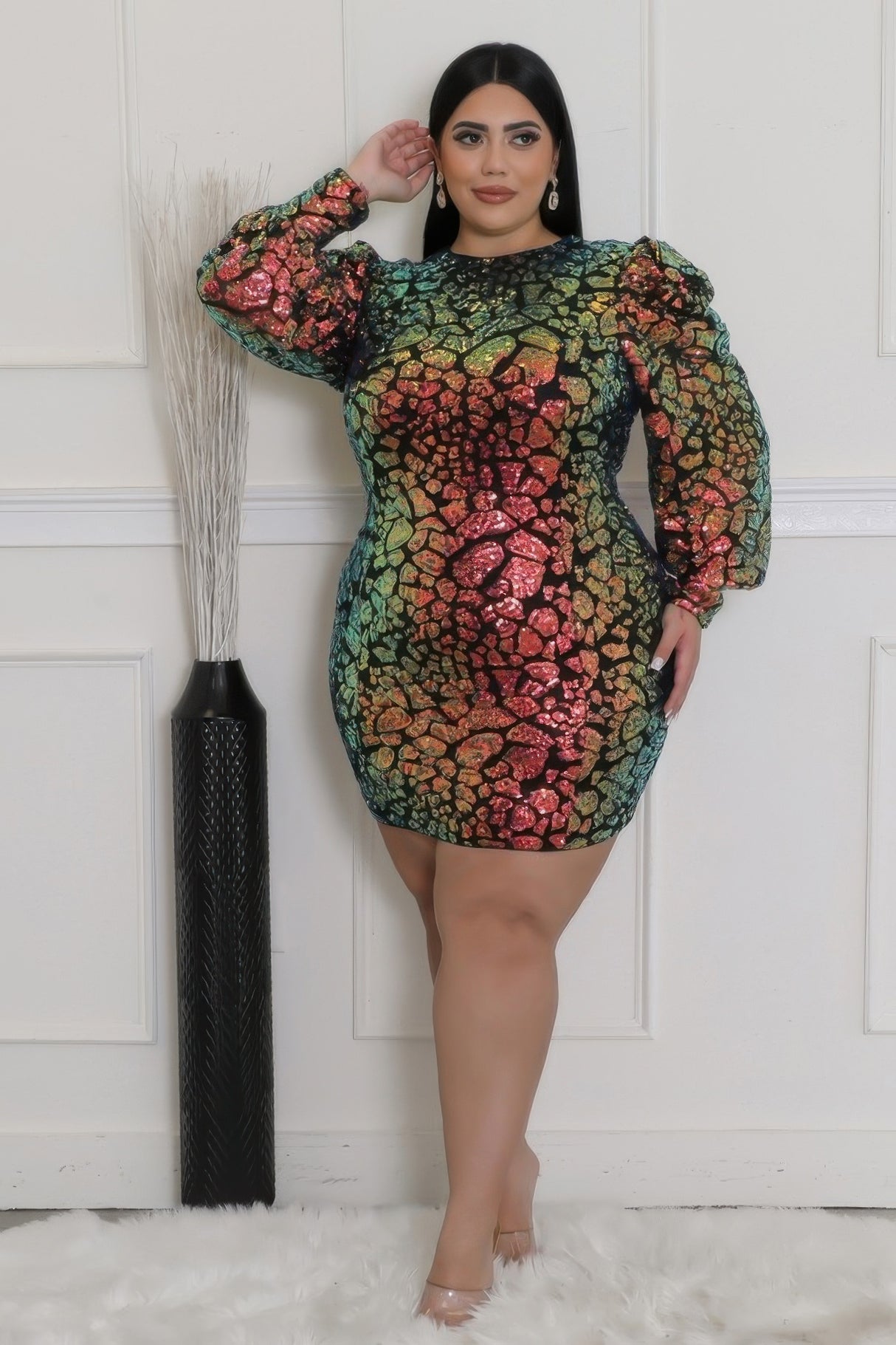 Plus Size Multi Color Sequin Mini Dress