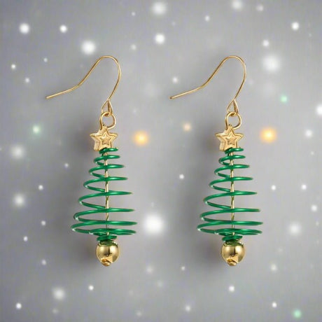 Christmas Tree Metal Art Spiral Christmas Earrings