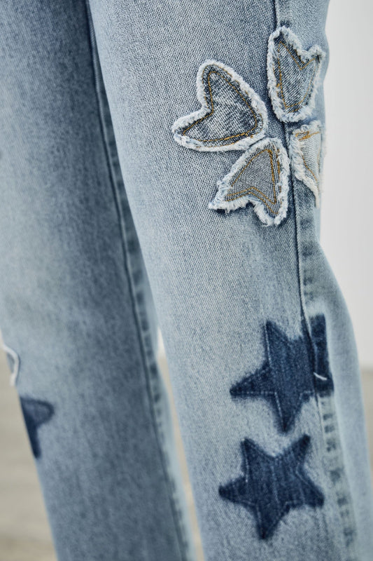 Star & Heart Patch High Rise Dad Jeans