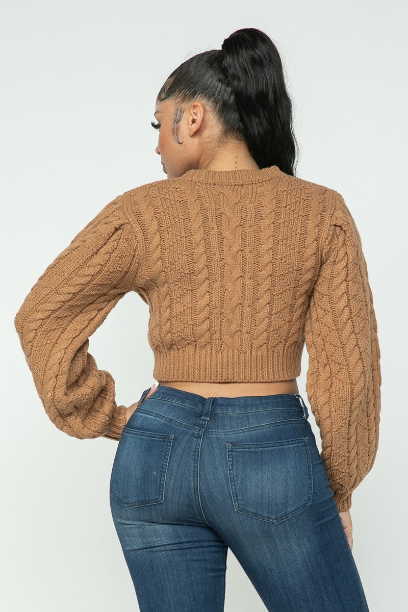 mocha color Cable Knit Pullover Sweater