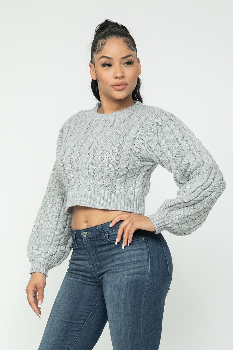 grey Cable Knit Pullover Sweater