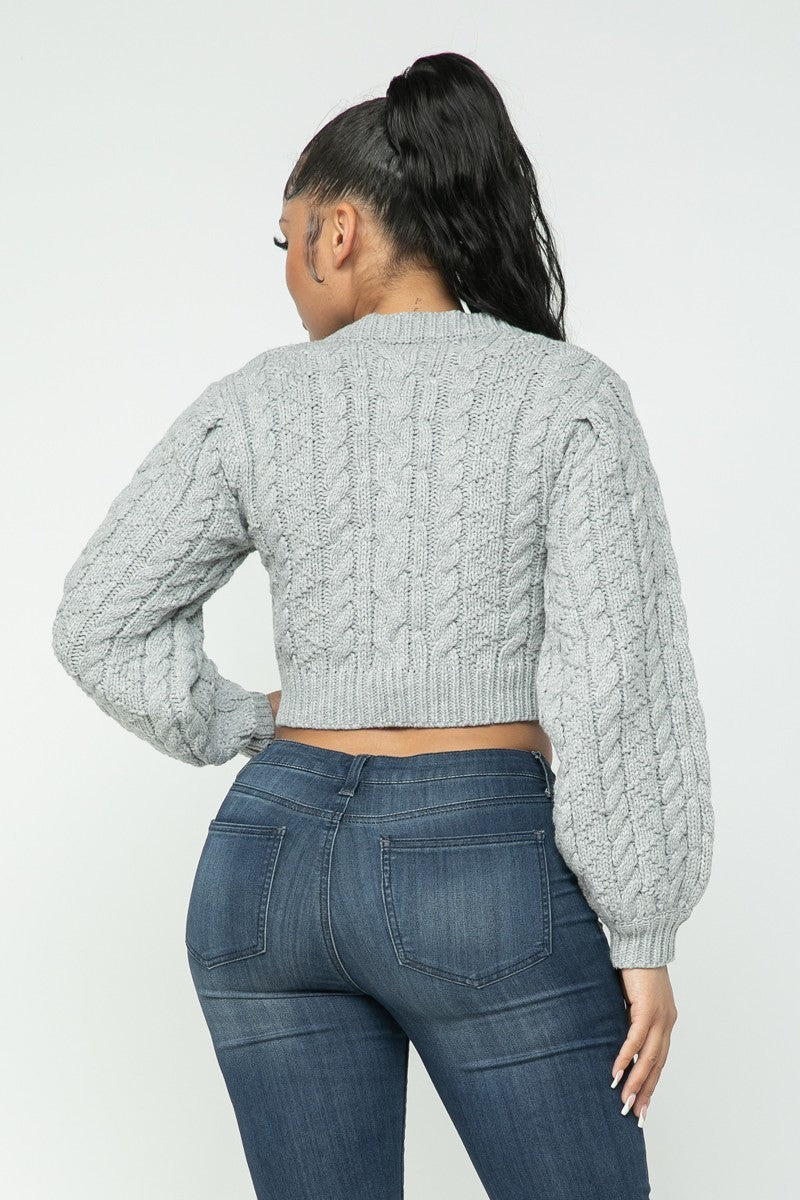 grey Cable Knit Pullover Sweater