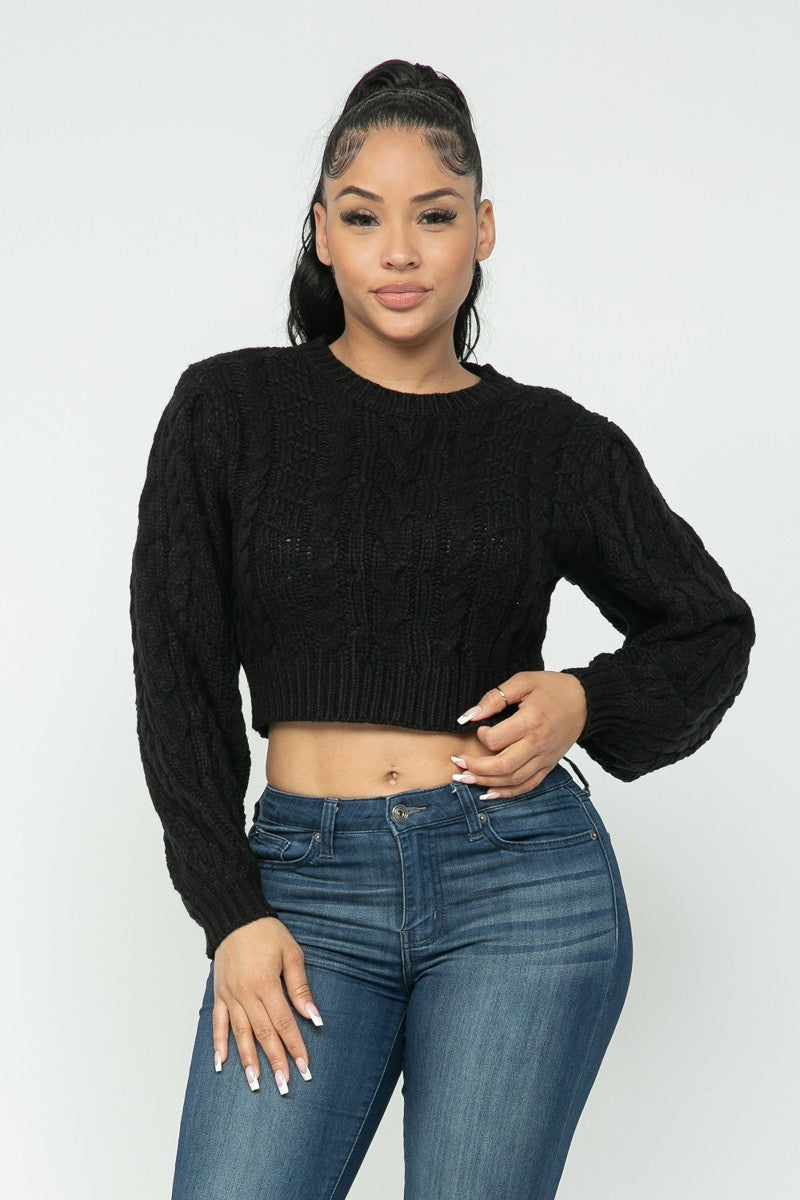 Black Cable Knit Pullover Sweater