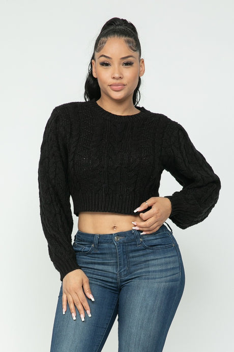 Black Cable Knit Pullover Sweater