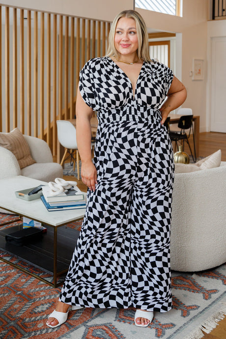 Black & White Geometric Print Jumpsuit