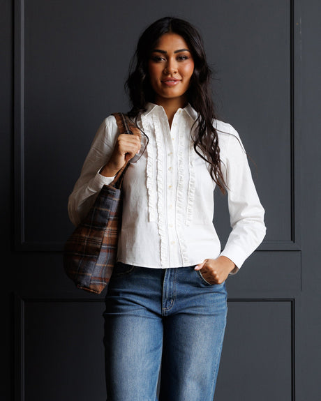 Signature Ruffle Tuxedo Button Down Shirt