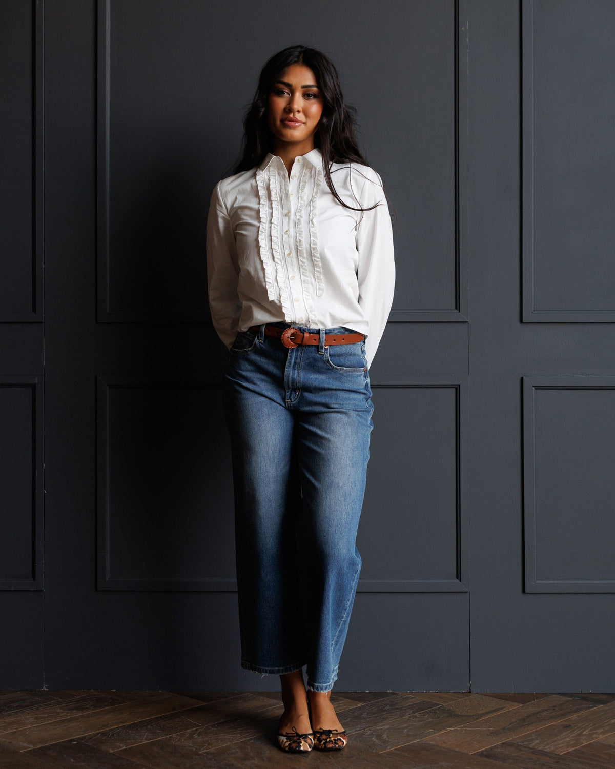 Signature Ruffle Tuxedo Button Down Shirt