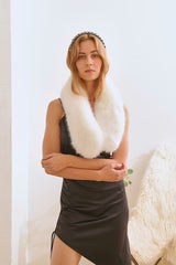 white Faux Fur Collar Scarf