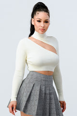 ivory LUX SWEATER RIB CUTOUT MOCK NECK CROP TOP