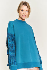 blue Silver Studded Fringe Sleeve Top