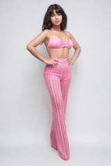 Pink Crochet Halter & Pant Set