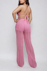 Pink Crochet Halter & Pant Set