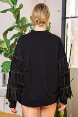 Black Silver Studded Fringe Sleeve Top