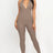 taupe Halter V Neck Ribbed Bodycon Catsuits Jumpsuit