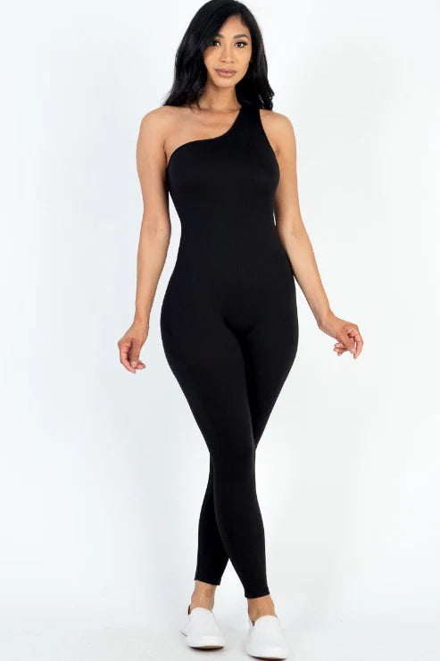 Black One Shoulder Bodycon Jumpsuit