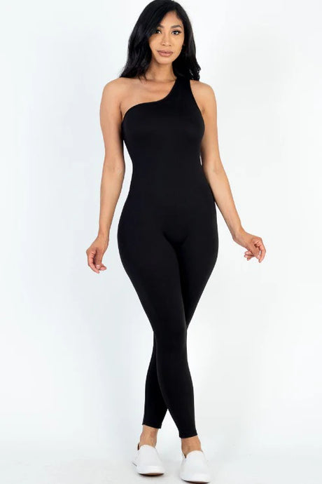 Black One Shoulder Bodycon Jumpsuit