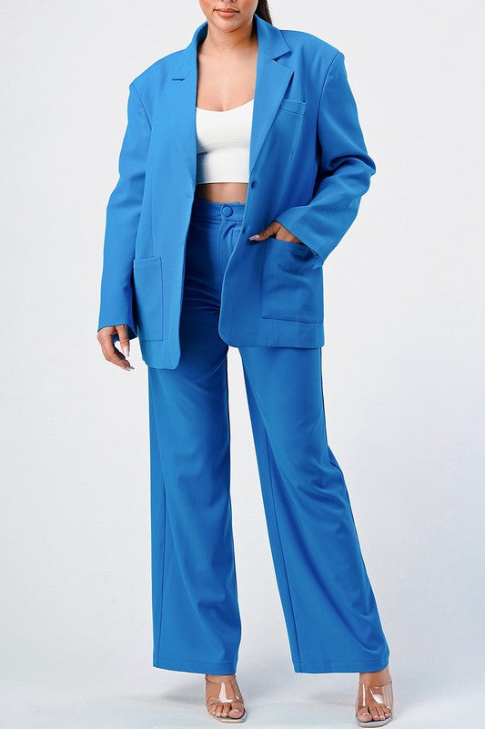 blue business CASUAL LOOSE FIT BLAZER AND PANTS set