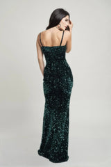 hunter green Bustier mesh corset teddy velvet maxi dress back