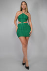 Green Metallic Halter Mini Skirt Set