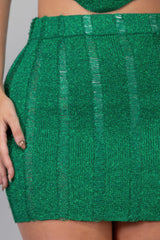 Green Metallic Halter Mini Skirt Set close up