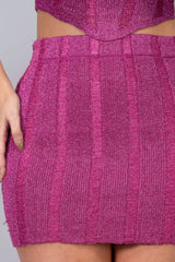 Fuchsia Metallic Halter Mini Skirt Set close up