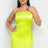 neon yellow Overlapping Hem Shirred Satin Dress