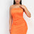 orange Overlapping Hem Shirred Satin Dress