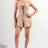 light brown stretch woven Stretch Lace Up Romper front view