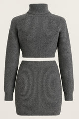 Gray ribbed knit two-piece set on a light beige background