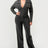 Black front zipper closure jumpsuit with ribbed long sleeves