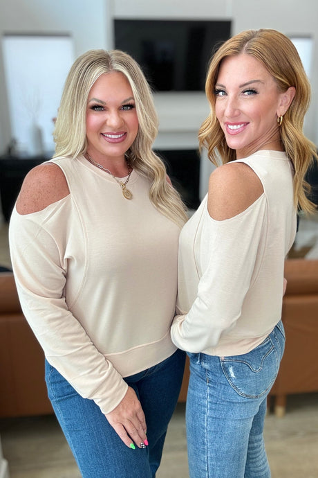 French Terry Cold Shoulder Top - Cream