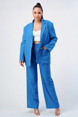 blue business CASUAL LOOSE FIT BLAZER AND PANTS set