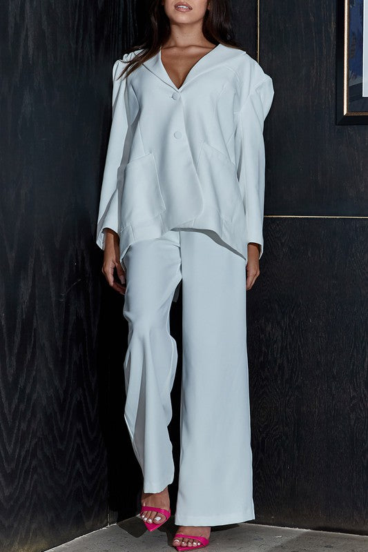 white business CASUAL LOOSE FIT BLAZER AND PANTS set