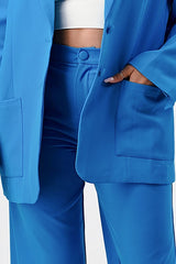 blue business CASUAL LOOSE FIT BLAZER AND PANTS set